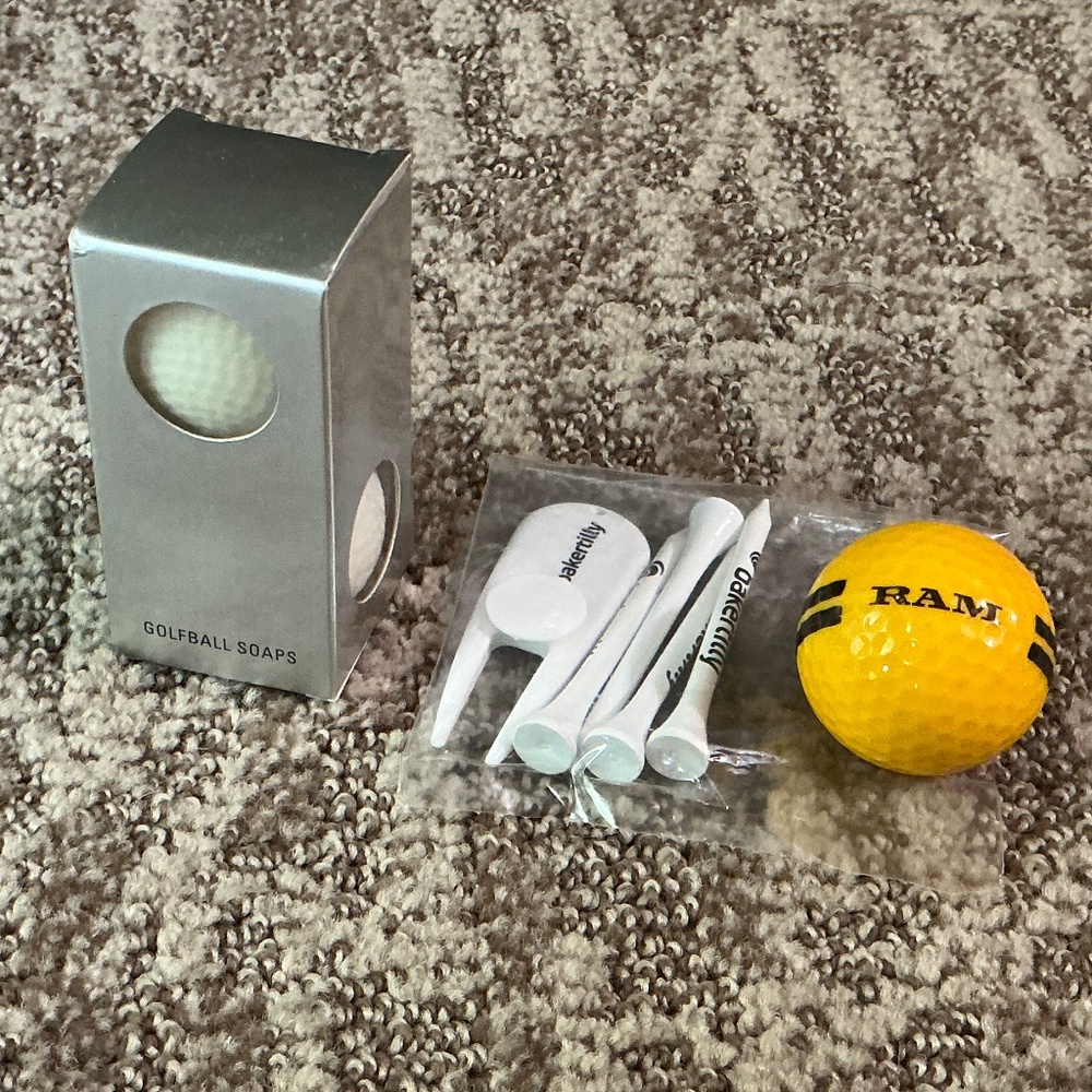 Two White Golf Ball Soaps With A Bonus Of A Real Practice Ball, 4 Tees, Marker